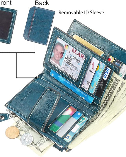 Lavemi Small Compact Women Wallet RFID Blocking Genuine Leather Bifold Purse with ID Windows