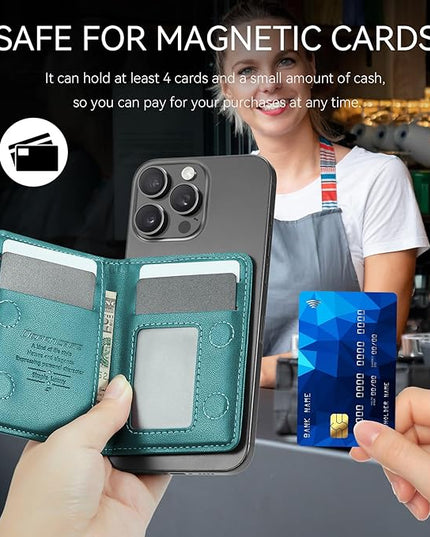 Defencase for Magsafe Wallet Magnetic Card Holder RFID Blocking, PU Leather Minimalist Phone Wallet for MagSafe Phones and Cases for iPhone 17/16/ 15/14/ 13/12/ Pro/Max/Plus/Air, Blue Green