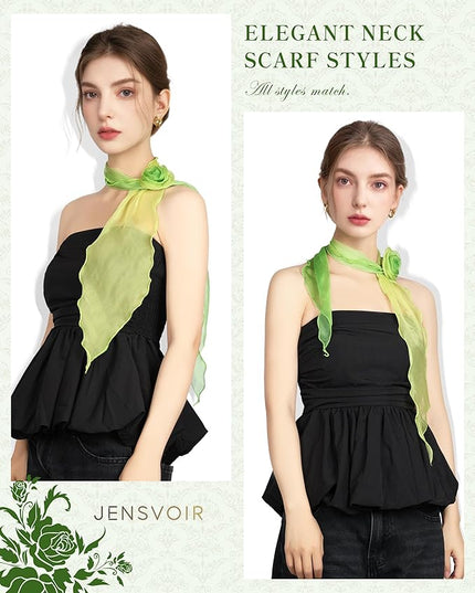 Chiffon Scarf for Women, Removable Flower Neck Scarf Light Soft Fashion Rose Scarves Versatile Headband or Hair Band