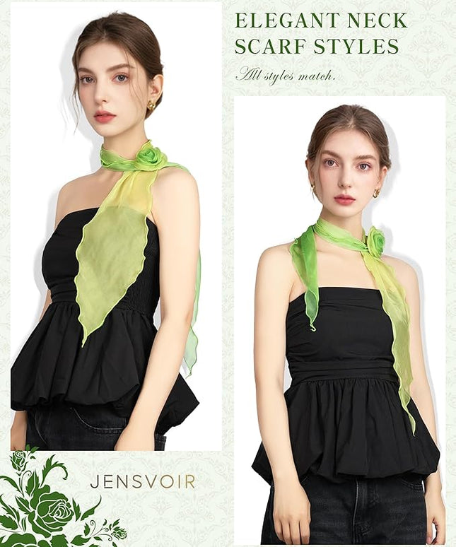 Chiffon Scarf for Women, Removable Flower Neck Scarf Light Soft Fashion Rose Scarves Versatile Headband or Hair Band