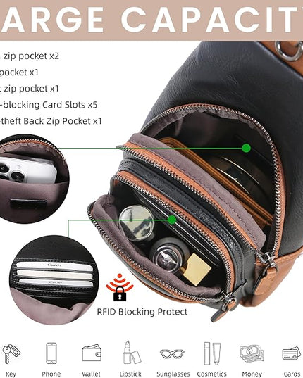 HESHE Sling Bag for Women Anti Theft Small Crossbody Bags Leather Fanny Pack Cross Body Purse for Travel