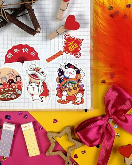 BulbaCraft 100Pcs Lunar New Year Stickers Laptop Decals, Gifts for Women & Men