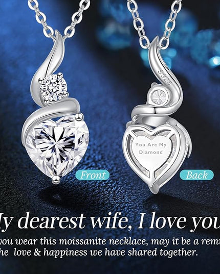 ANDSO Moissanite Heart Pendant Necklaces for Women, 925 Sterling Silver Necklace with Birthstone, Ideal Anniversary Present or Birthday Christmas Valentine Jewelry Gifts for Mom Wife Her Girlfriend