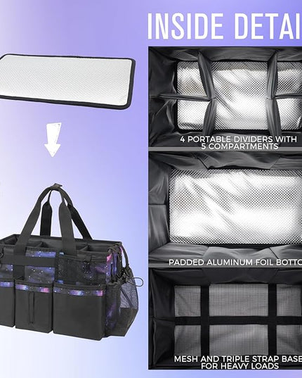 Wearable Cleaning Caddy, Cleaning Caddy Supplies Organizer with Handle & Shoulder Straps for Housekeepers, Under Sink & Car Cleaning Tool Organizers Bag with 4 Foldable Divider (StarrySky)