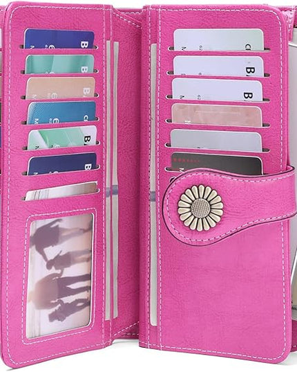 SENDEFN Wallets for Women Leather Credit Card Holder with RFID Blocking Large Capacity Wristlet | with RFID Blocking, Large Capacity, Wristlet, with RFID Blocking, Large Capacity, Wristlet