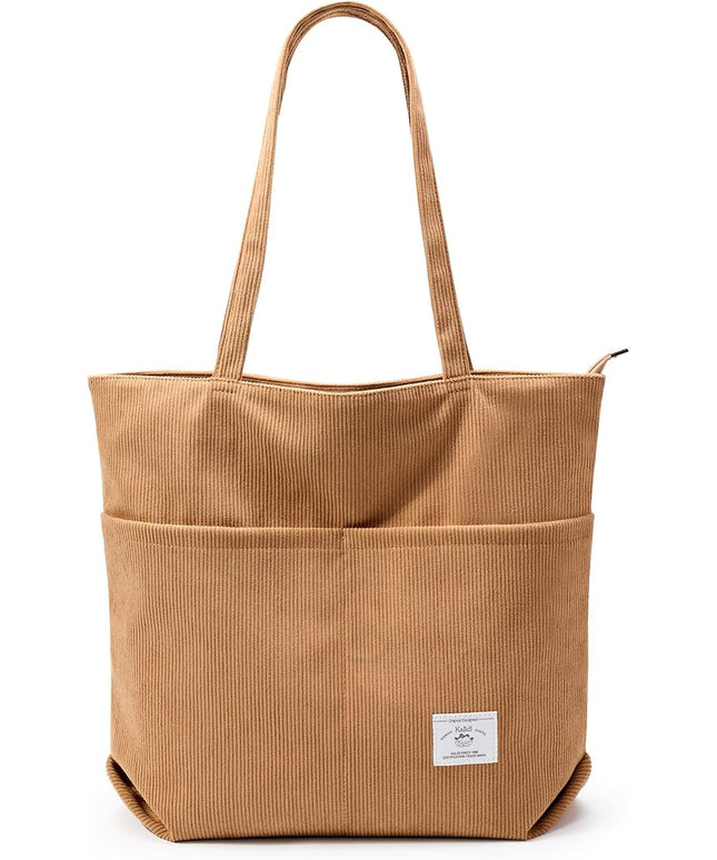 KALIDI Women Corduroy Tote Bag Zipper Casual Tote's Handbag Big Capacity Shoulder Bag with Pockets