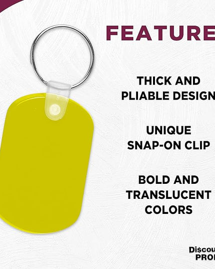 DISCOUNT PROMOS Tag Soft Plastic Keychains - 10 pack -Small Key Tag Chain For Staying Organized - Rubber Key Ring Keychain – Yellow