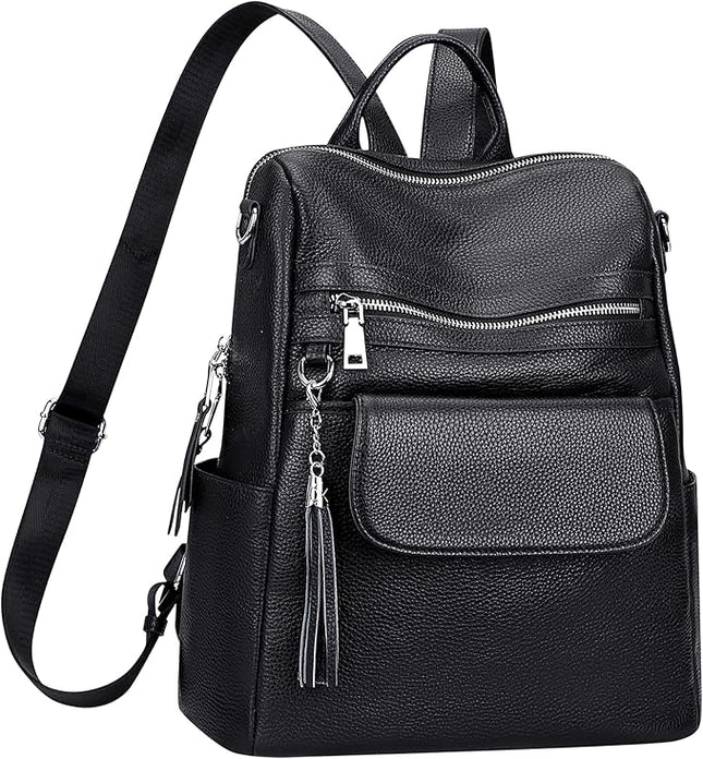 ALTOSY Genuine Leather Backpack Purse for Women Large Convertible Shoulder bag Ladies Crossdody Bag with Tassel