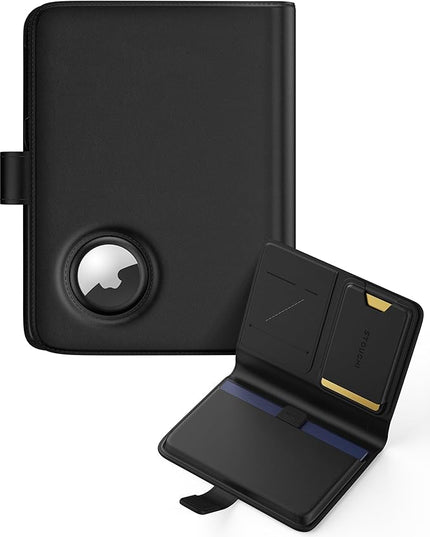 Stouchi AirTag Passport Holder, Passport Holder for Travel Men with Detachable Magnetic Card Case, RFID-blocking, 1-Second Pull Strap & One-Hand Access, Premium Vegan Leather Travel Document Organizer