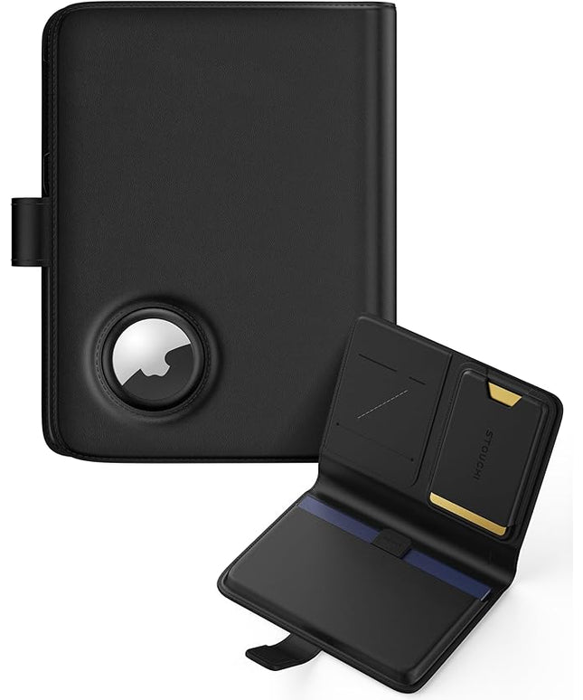 Stouchi AirTag Passport Holder, Passport Holder for Travel Men with Detachable Magnetic Card Case, RFID-blocking, 1-Second Pull Strap & One-Hand Access, Premium Vegan Leather Travel Document Organizer