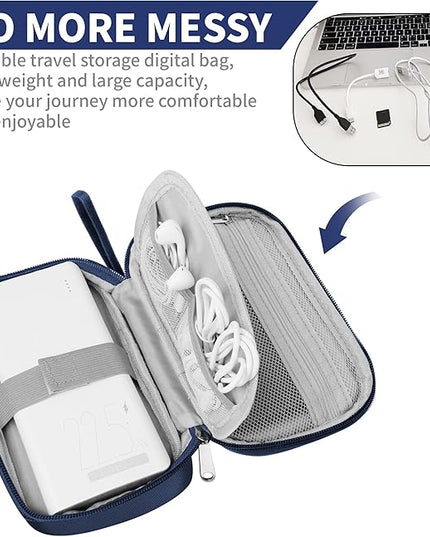 Travel Cable Organizer Bag Pouch Electronic Accessories Carry Case Portable Waterproof All-in-One Storage Bag for Cable,Charger, Phone, Hard Drive，SD Card-Navy Blue