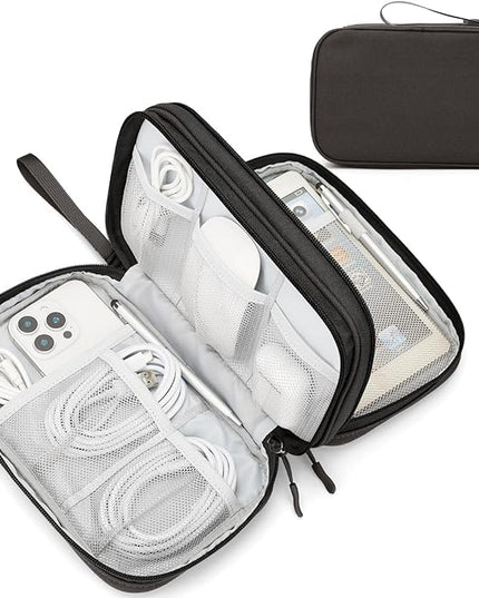 FYY Electronic Organizer, Large Travel Cable Organizer Bag Pouch Electronic Accessories Carry Case Portable Waterproof Double Layers All-in-One Storage Bag for Cable, Cord, Charger, Phone, Coffee