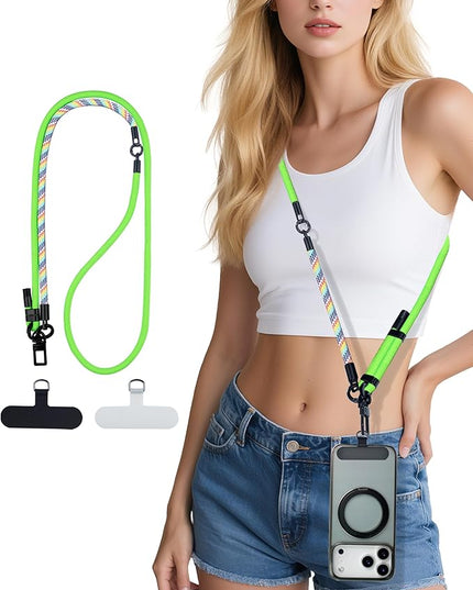 Phone Lanyard Crossbody, 3-in-1 Neck Strap& Wrist Strap, Adjustable Anti-Theft Lanyard with 2 Phone Tether Tabs, Universal Cell Phone Strap for iphone 17 pro max,Travel Essential,Green