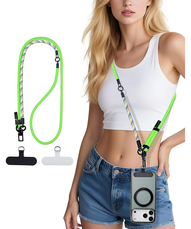 Phone Lanyard Crossbody, 3-in-1 Neck Strap& Wrist Strap, Adjustable Anti-Theft Lanyard with 2 Phone Tether Tabs, Universal Cell Phone Strap for iphone 17 pro max,Travel Essential,Green