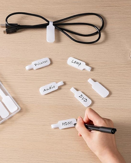 Trilancer Reusable Cable Cord Wire Labels, Easy to Write on, Hook&Loop Closure, for Organizing and Identification, Cable Tags, Multiple Uses - 35PCS(White)