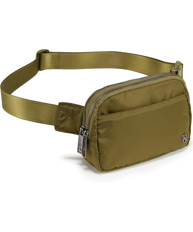 Pander Everywhere Belt Bag for Women, 5 Zipper Pockets Nylon Crossbody Fanny Pack Purse (Dark Moss)