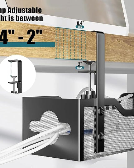 Under Desk Cable Management Tray 32'', Cable Management Under Desk No Drill, Cable Organizer with Clamp for Wire Management, Cord Organizer for Office, Home - No Damage to Table (Black)