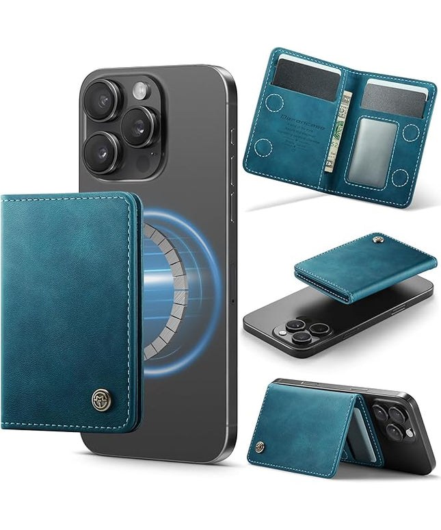 Defencase for Magsafe Wallet Magnetic Card Holder RFID Blocking, PU Leather Minimalist Phone Wallet for MagSafe Phones and Cases for iPhone 17/16/ 15/14/ 13/12/ Pro/Max/Plus/Air, Retro Green