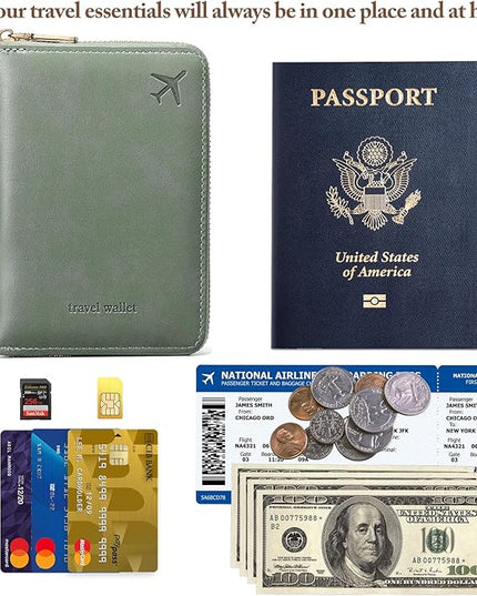 Passport Holder for Travel Women and Men RFID Passport Holder with Card Slots Holder Passport Case Passport cover Passport Wallet Travel Essentials and Accessories (Short Zipper, SZ-Olive)