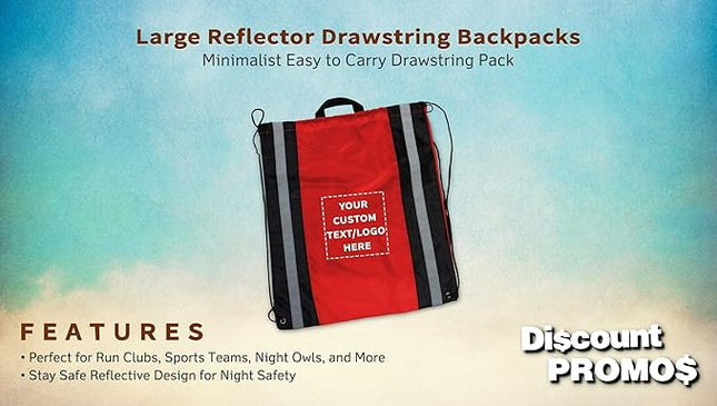 DISCOUNT PROMOS Custom Classic Polyester Drawstring Backpack Set of 10/50/100, Personalized Bulk Pack - Great for Travelling, Gym and for Everyday Use - Red