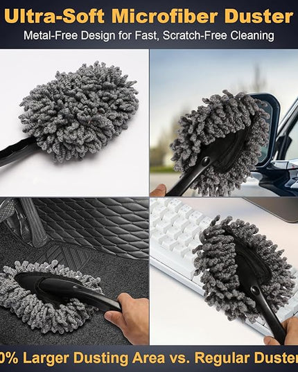 8-Piece Car Interior & Exterior Cleaning Kit - 160g Gel (128% More Than 70g), Boars Hair Brushes, Ultra-Soft Detail Brush, Microfiber Cloths, Duster | for Auto/Truck/SUV