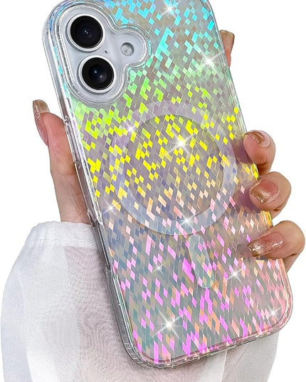 Glitter Case for iPhone 17 Case for Women Girls [Compatible with Magsafe] Clear Cute Girly Aesthetic Colorful Iridescent Rainbow Sparkly Sparkle Bling Magnetic Protective Phone Cover