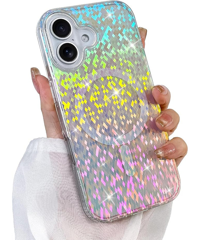 Glitter Case for iPhone 17 Case for Women Girls [Compatible with Magsafe] Clear Cute Girly Aesthetic Colorful Iridescent Rainbow Sparkly Sparkle Bling Magnetic Protective Phone Cover