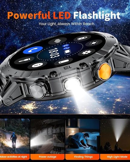 LIGE Smart Watches for Men 1000mAh Battery/LED Flashlight/3 Straps, 1.7" Ultra HD Screen Outdoor Smartwatch with 111 Sports Modes, Bluetooth Call 5ATM Waterproof Fitness Tracker Android iOS,Silicone