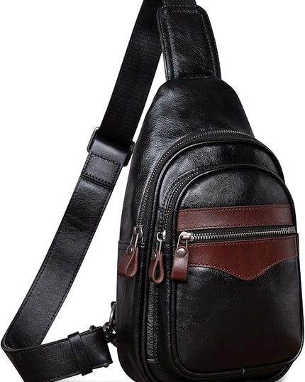 Genuine Leather Sling Bag for Men and Women Crossbody Shoulder Bag Sling Backpack Chest Purse Carry on Casual Daypack