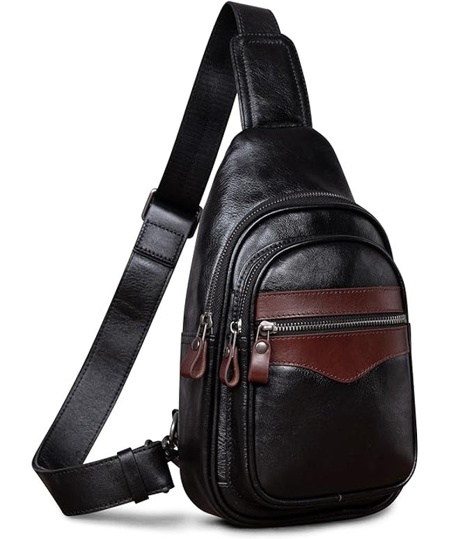 Genuine Leather Sling Bag for Men and Women Crossbody Shoulder Bag Sling Backpack Chest Purse Carry on Casual Daypack