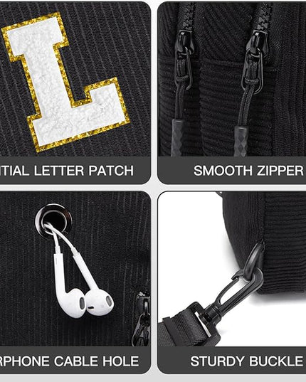 Viverte Small Corduroy Sling Bag Initial Crossbody Bag Fanny Pack for Girls Personalized Birthday Gifts for Teen Girls Gifts