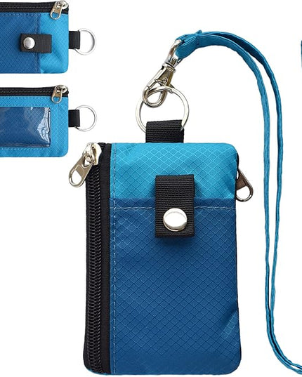 Minimalist RFID Blocking Small Wallet with ID Window,WaterResistant Zip Id Case Wallet with Lanyard Keychain for Cards,Cash,Travel,Women,Men