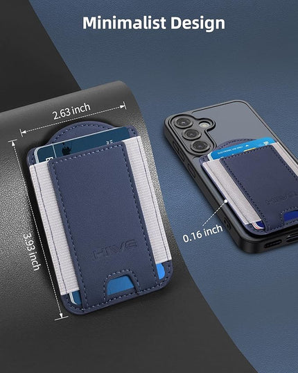 for MagSafe Wallet, Magnetic Wallet for Galaxy S25/S24 Series with Magnetic Case and iPhone 16/15/14/13/12 Series, Case Not Included, 6 Cards Holder, Vegan Leather, Minimalist Slim RFID, Navy Blue