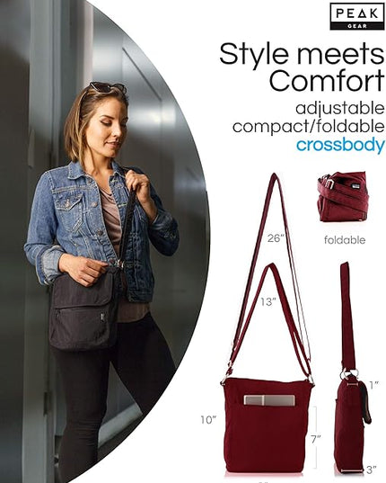 Peak Gear Crossbody Travel Purse with RFID Blocking Pocket and Lifetime Recovery Service. Nylon Shoulder Bag
