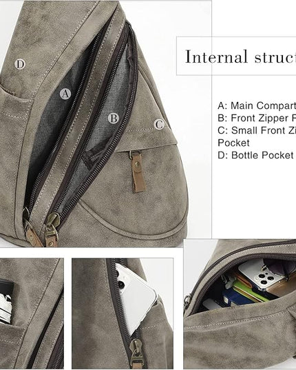 KL928 PU Leather Sling Bag - Small Crossbody Backpack Shoulder Casual Daypack Rucksack for Men Women(Dark Coffee)