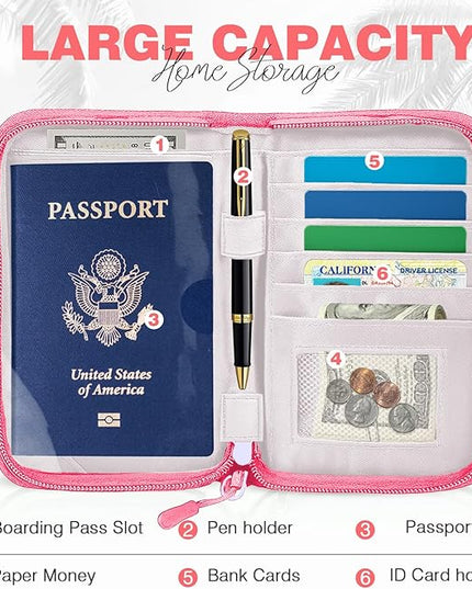 Single Passport Holder for Travel, RFID Travel Document Organizer for Women Waterproof Passport Wallet Men Portable Case for Cards, Boarding Pass, ID, Money, Tickets with Zipper