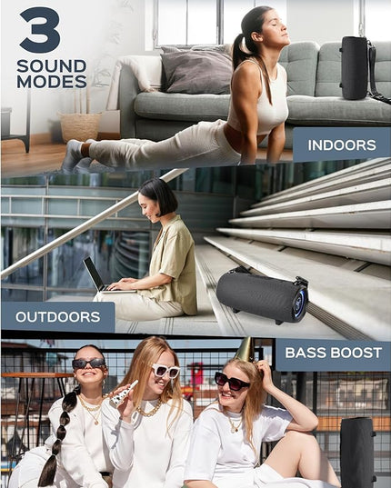 TREBLAB HD-Max Portable Bluetooth Speaker, 60W Loud Stereo Sound with Deep Bass, IPX7 Waterproof Outdoor Speaker, 20H Playtime, Powerbank, RGB Party Lights