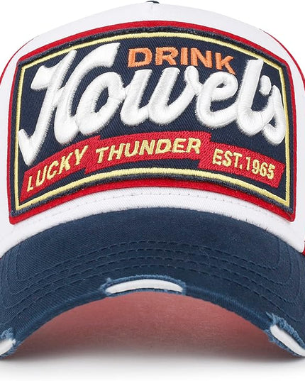 ililily Premium Howels Embroidery Vintage Baseball Cap Distressed Trucker Hat