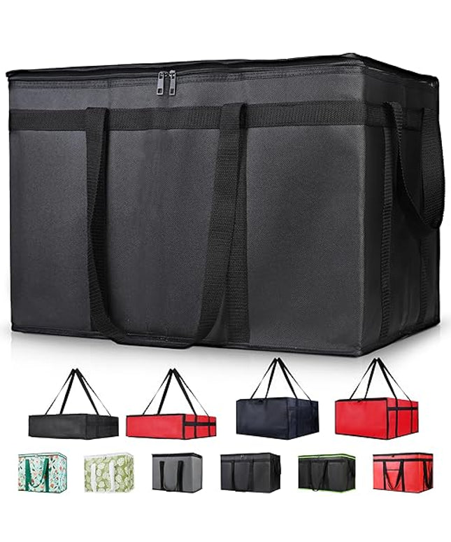 CIVJET Insulated Food Delivery Bag, XXXL Insulated Reusable Grocery Cooler/Hot Bags, Tote Bag for Shopping/Travel/Doordash, Catering Bag Doordash 22x14x13, Black, 1-Pack