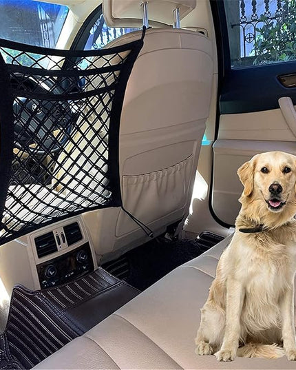 DYKESON Pet Barrier Dog Car Net Barrier with Auto Safety Mesh Organizer Baby Stretchable Storage Bag Universal for Cars, SUVs -Easy Install,Safer to Drive with Pets and Children, 3 Layer M