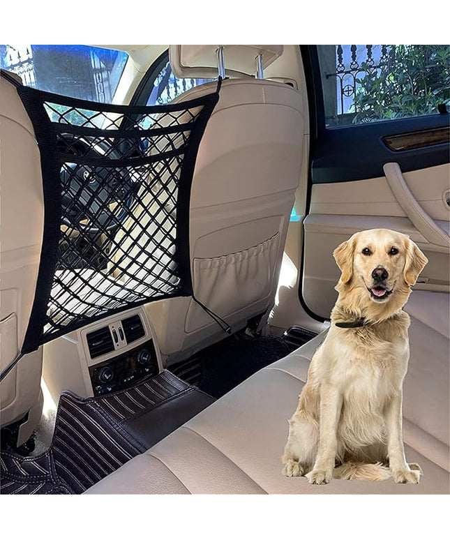 DYKESON Pet Barrier Dog Car Net Barrier with Auto Safety Mesh Organizer Baby Stretchable Storage Bag Universal for Cars, SUVs -Easy Install,Safer to Drive with Pets and Children, 3 Layer M