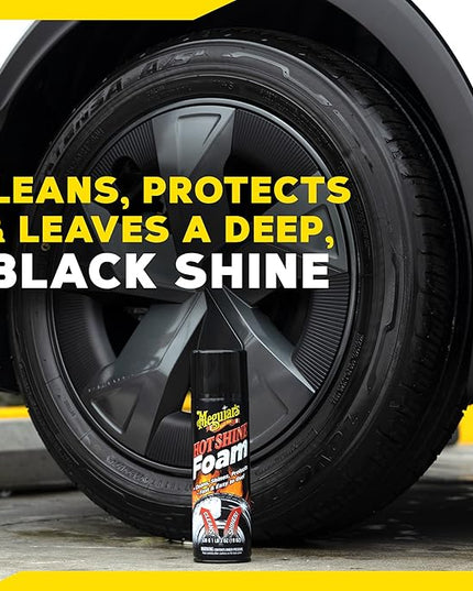 Meguiar's Hot Shine Tire Foam, High Gloss Tire Shine That Cleans, Shines, and Protects in One Step, Deep, Black Shine with Conditioners and UV Protection, Best Gifts for Car Lovers, 19 Oz Aerosol