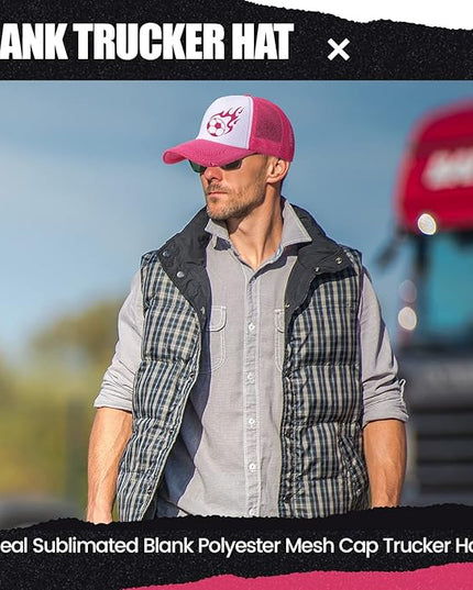 10 Pcs Sublimation Blank Trucker Hats Bulk Mesh Baseball Cap Polyester Mesh Trucker Hat for Men and Women