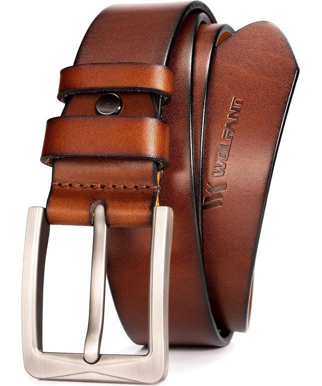 WOLFANT 1.5" Full Grain Leather Belt for Men in Gift Box,100% Italian Real Solid Leather