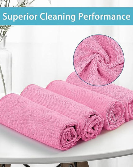 HOMEXCEL Pink Microfiber Cleaning Cloth, 50 Pack Cleaning Towels for Kitchen, Lint Free, Scratch-Free, Highly Absorbent, and Reusable Cleaning Rags for House, Window and Glass, Cars, 11.5 X11.5 inch