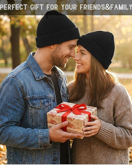 Fisherman Beanie, Knit Cuffed Short Mens Beanie Soft Winter Warm Watch Cap Cozy Trawler Hat for Men Women Black