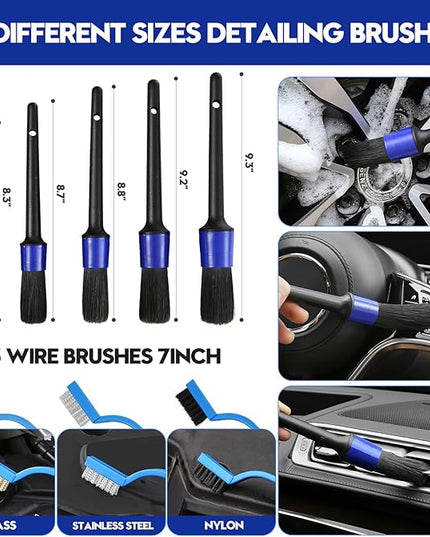 34Pcs Car Detailing Kit, Car Detailing Brush Set, Car Wash Cleaning Kit, Car Detailing Brushes, Professional Car Care Kit for Interior Exterior Wheels, Blue