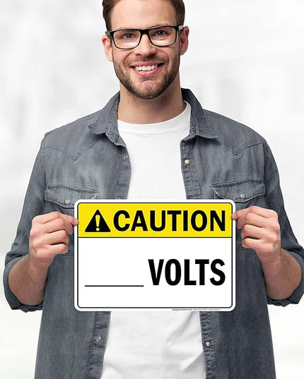 Caution Volts Sign, 10x7 Inches, 4 Mil Vinyl Decal Stickers Weather Resistant, Made in USA by My Sign Center