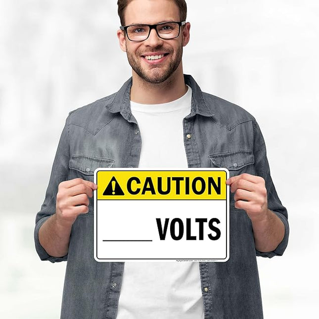 Caution Volts Sign, 10x7 Inches, 4 Mil Vinyl Decal Stickers Weather Resistant, Made in USA by My Sign Center