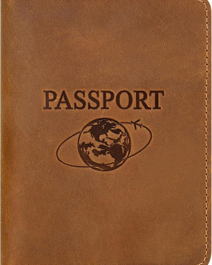 BIAOTIE Premium Leather Passport Holder Covers, Rfid Travel Wallet Passport Document Holder, Travel Essentials Wallet Cover Case for Men and Women (Light Brown)